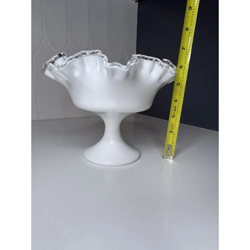 Fenton Silver Crest Milk Glass Bowl 8” Ruffled Edge Centerpiece Vintage Dish USA